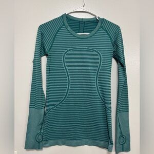 Lululemon Teal Striped Swiftly Long Sleeve Top Size 6 small flaw